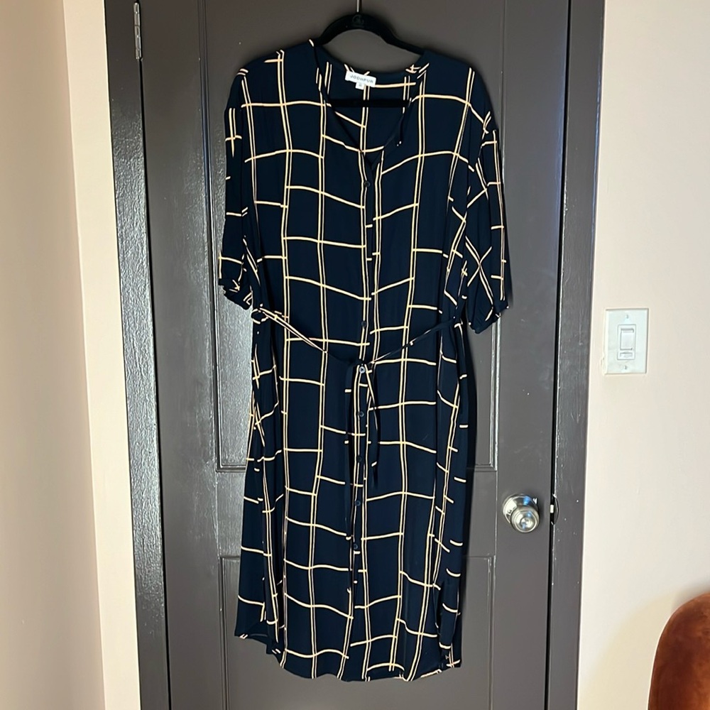 Navy print shirt dress